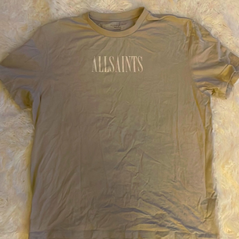 AllSAINTS cut beige shirt, SZ M boxy style, cute with a knot and jeans, comfy